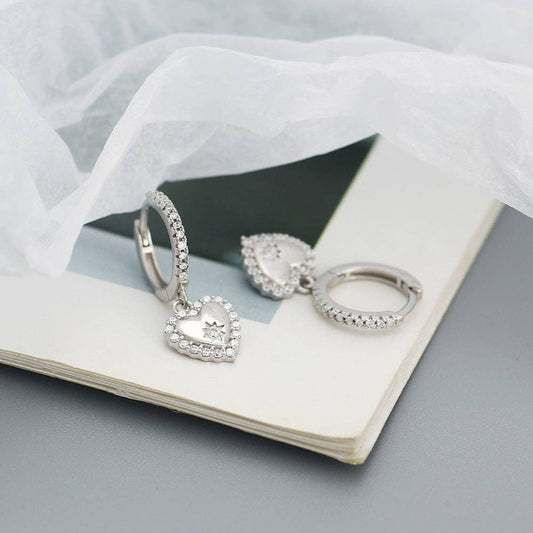 Heart Star Dangle Drop Hoop Earrings in 925 Sterling Silver