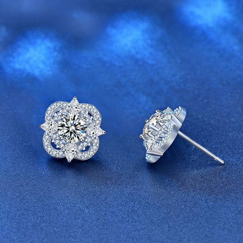 Moissanite Four Leaf Clover Earrings in 925 Sterling Silver