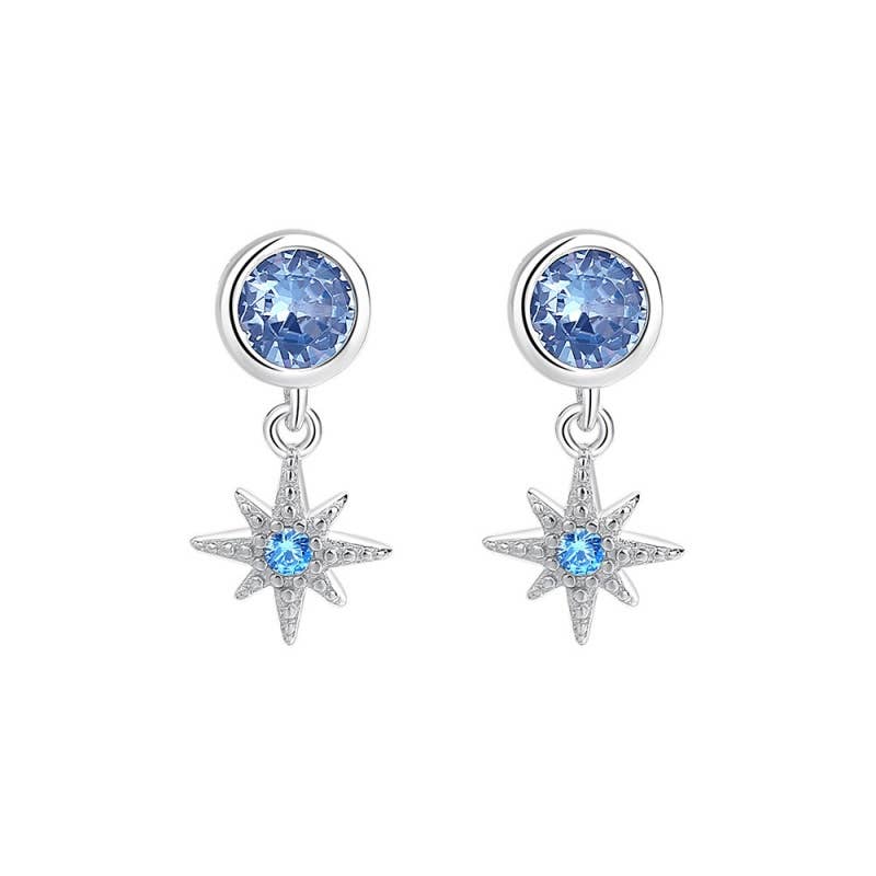 Dainty Blue Star Dangle Drop Earrings in 925 Sterling Silver