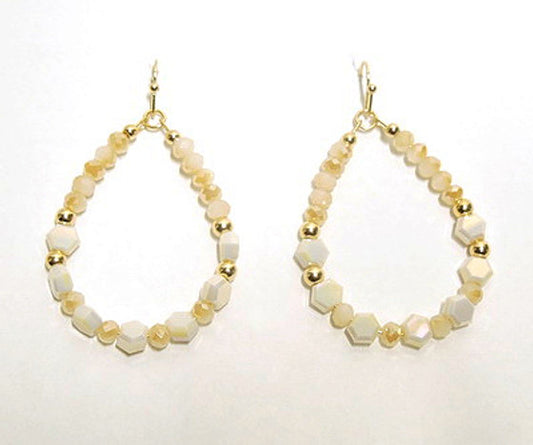 Gold Neutral Beaded Teardrop Earrings