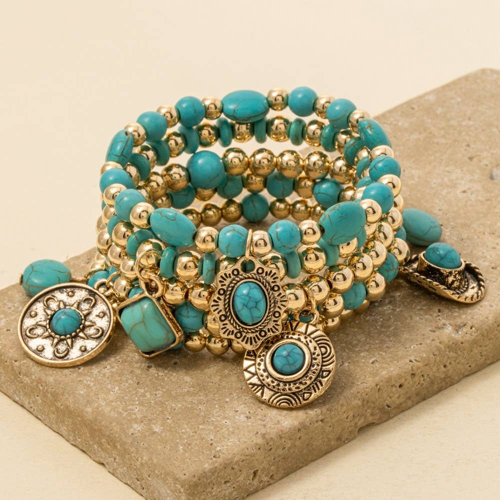 Turquoise Western Charms Beaded Bracelet Set