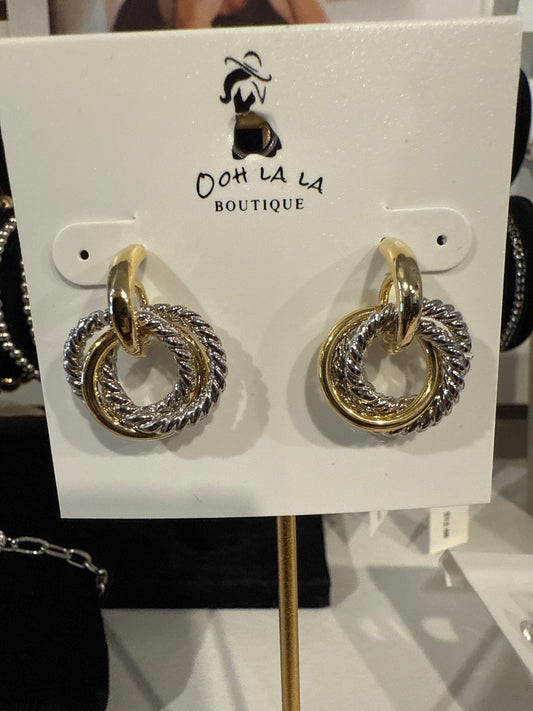 RH Two Tone Interlocking Circles Earrings