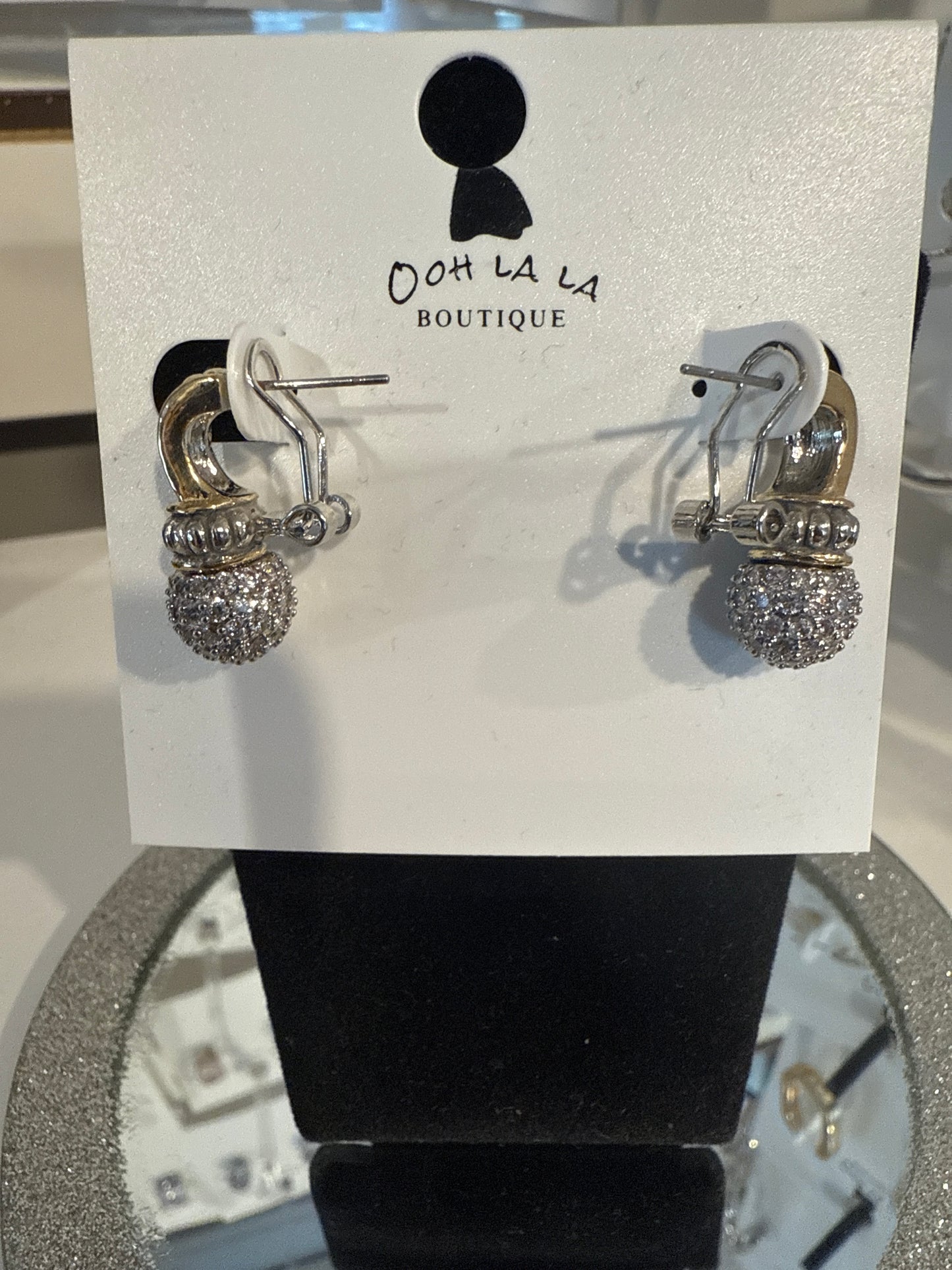Two Tone Crystal Ball Earrings