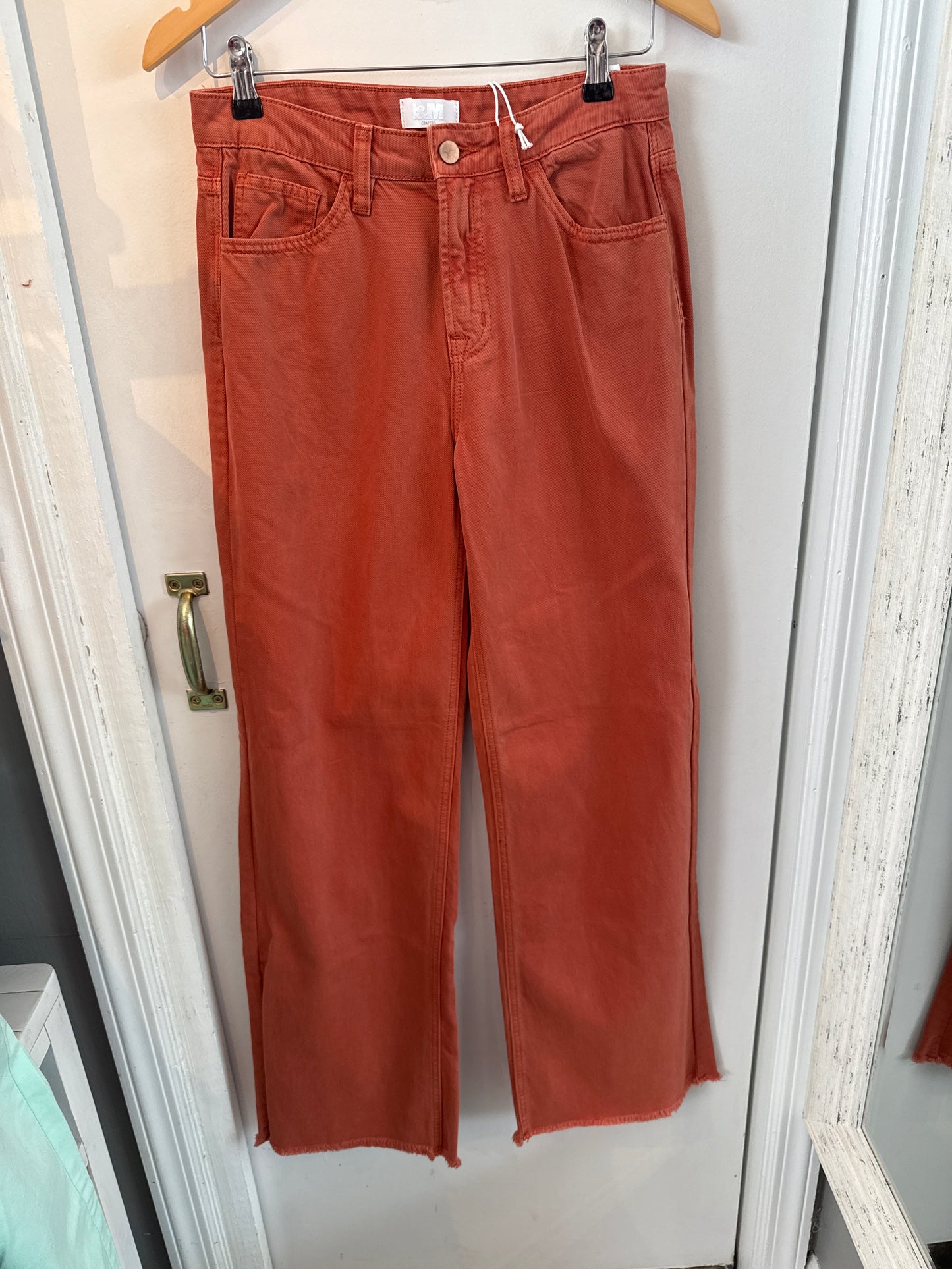 High Rise Raw Hem Wide Leg Washed Color Pants / 3
