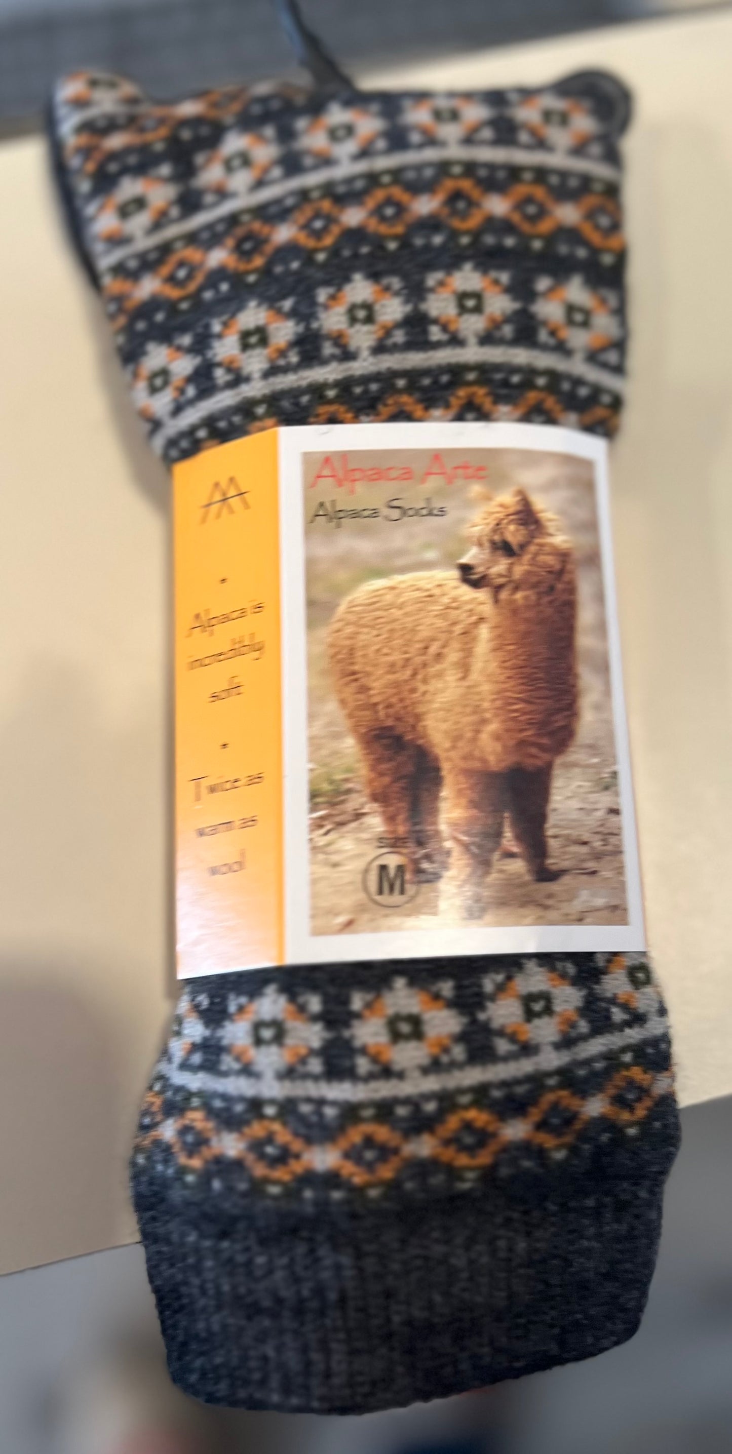 Alpaca Socks - Alpaca Geo Black / Large - Show Size 10-13