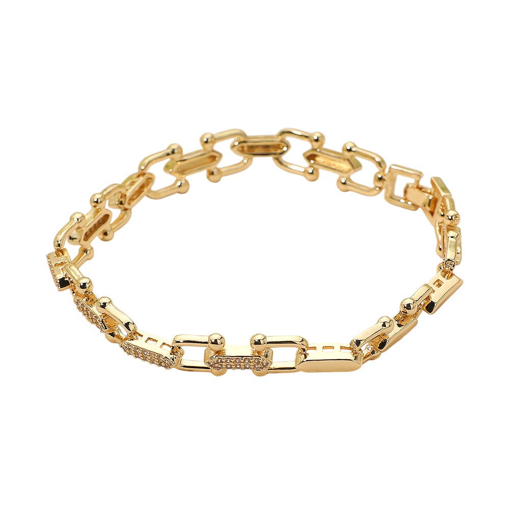 CZ Stone Paved Modern Link Bracelet
