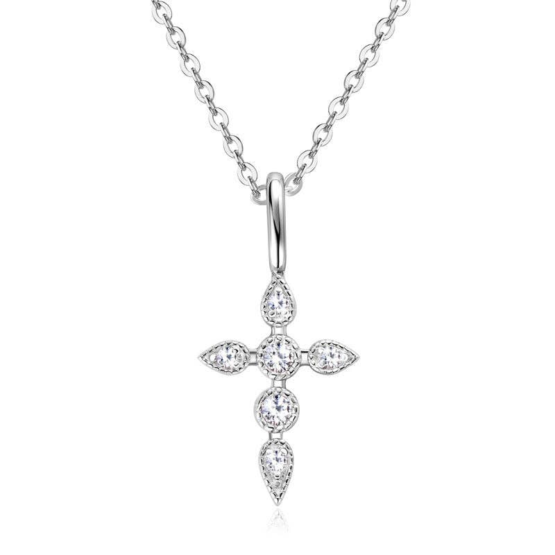 Moissanite Cross Pendant Necklace in 925 Sterling Silver