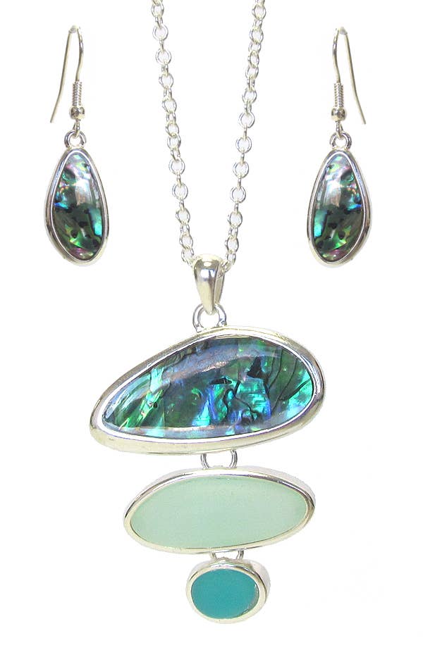 SEA GLASS ABALONE PENDANT NECKLACE SET