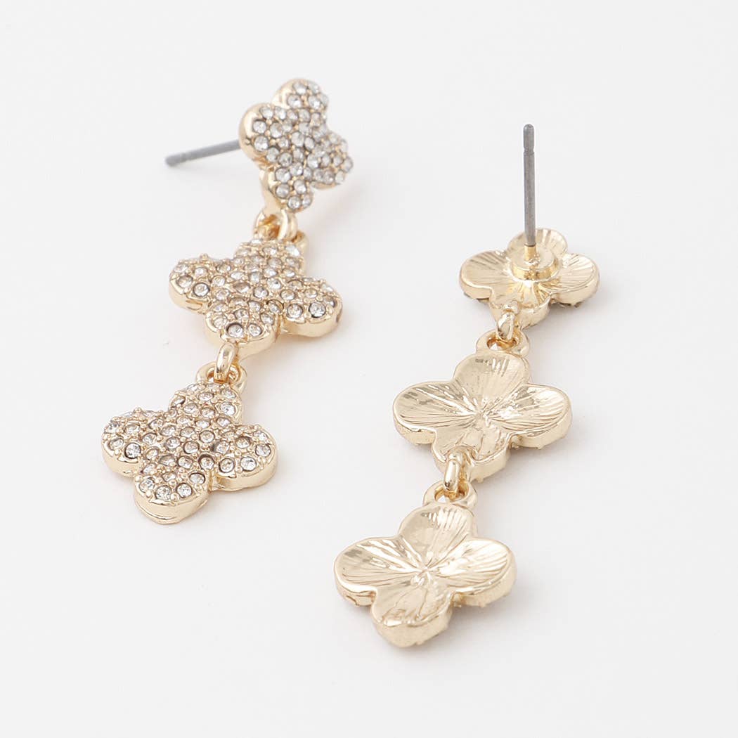 Triple Bejeweled Clover Drop Earrings