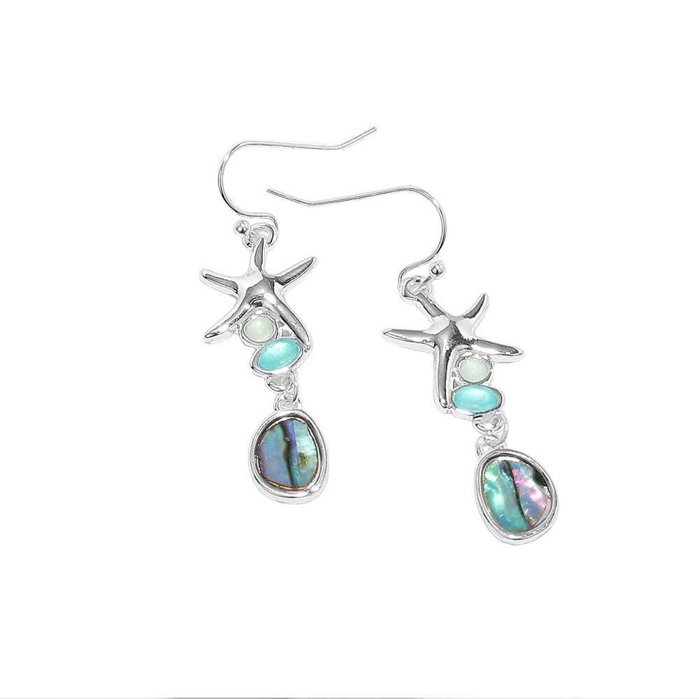 Sea Glass Abalone Starfish Link Dropdown Dangle Earrings