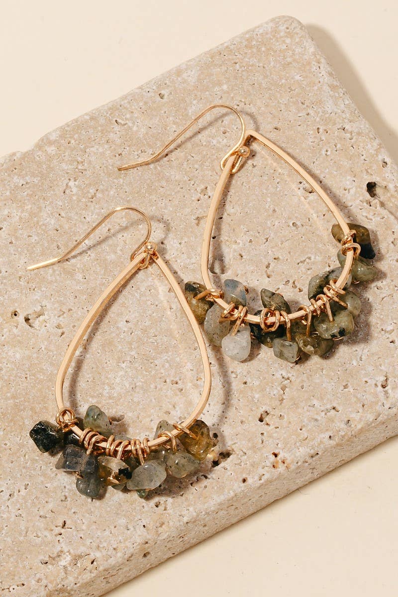Pebble Stone Charms Tear Dangle Earrings