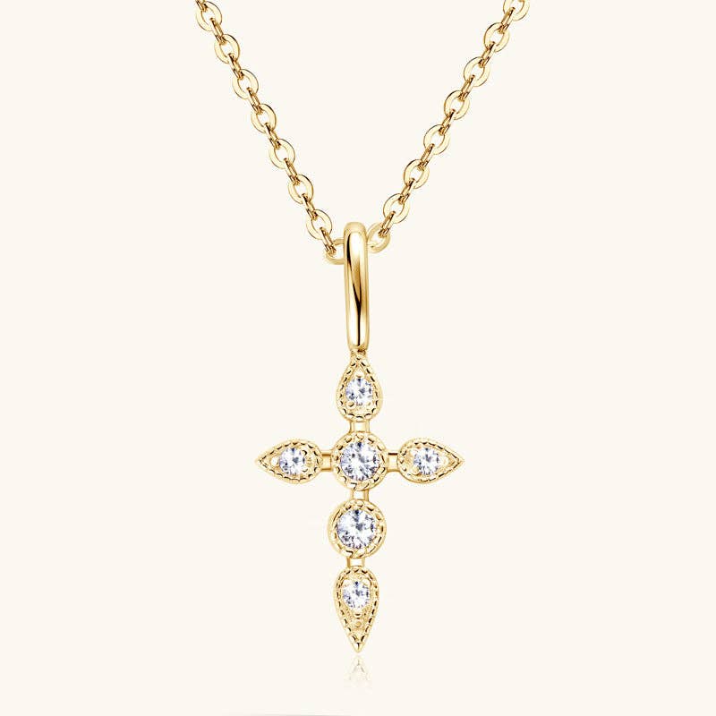 Moissanite Cross Pendant Necklace in 925 Sterling Silver