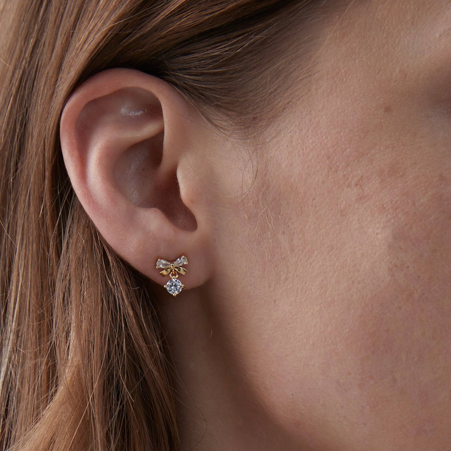 Dainty Gold Bow Tie Drop Stud Earring in 925 Sterling Silver