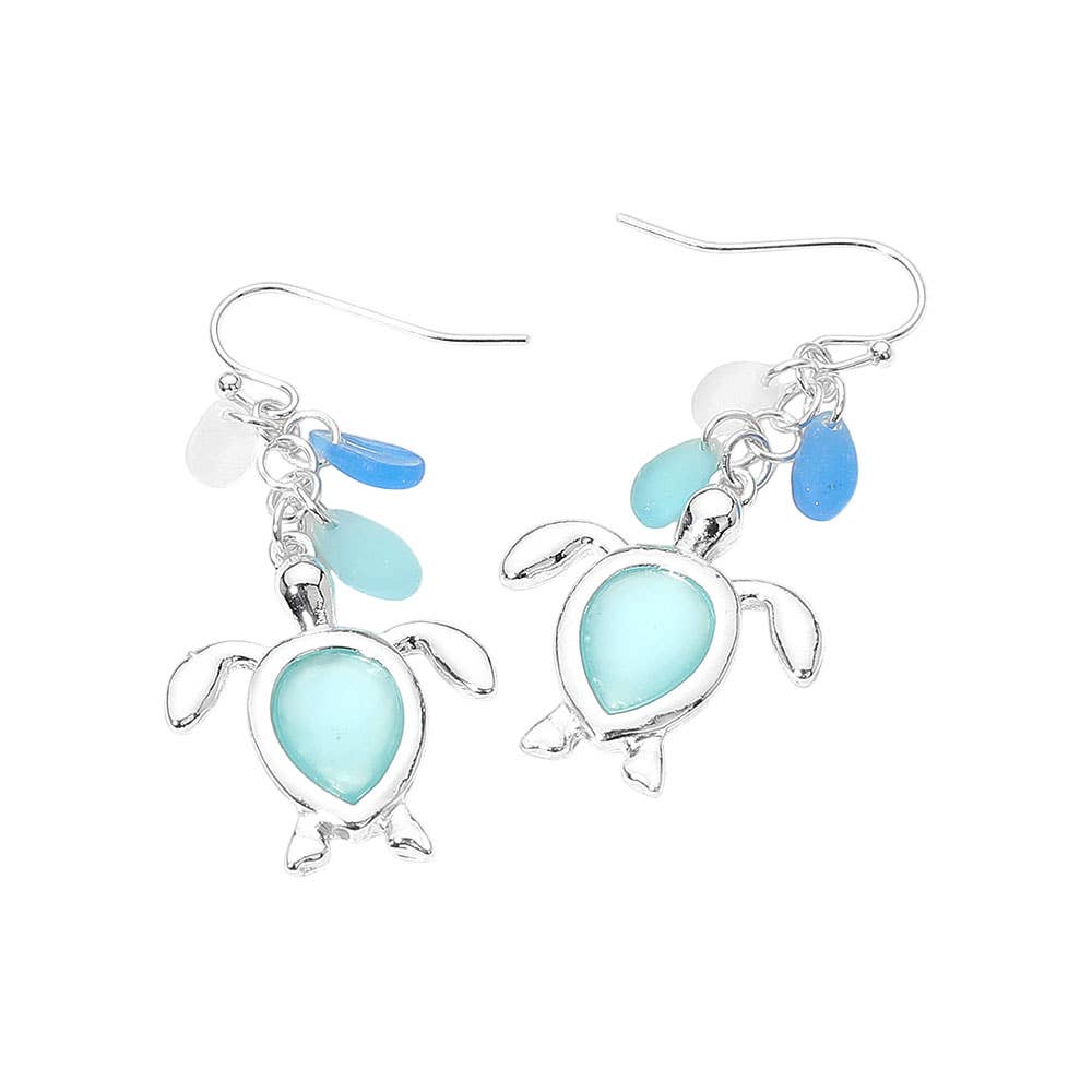 Sea Glass Sea Turtle Drop Dangle Earrings