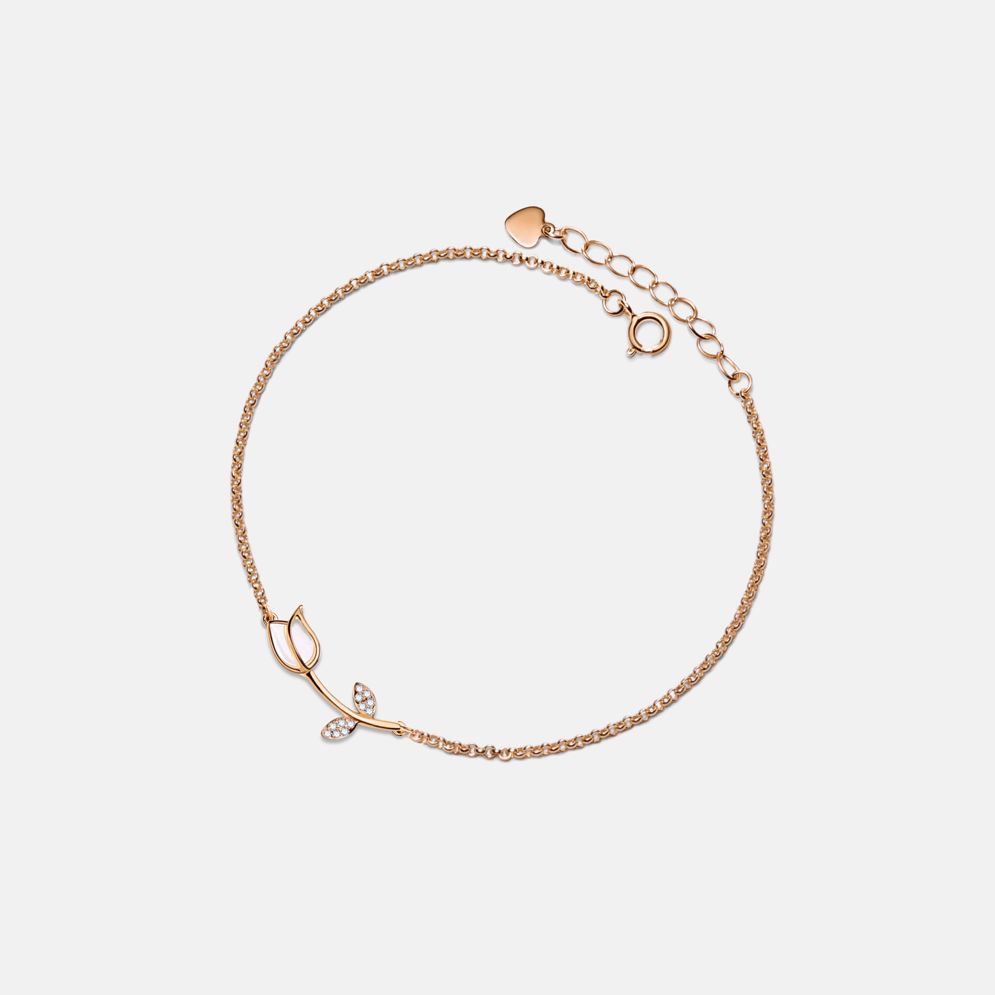 Opal CZ Tulip Flower Stacking Anklet in 925 Sterling Silver