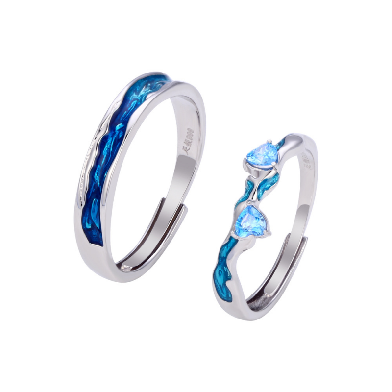 Blue Ocean Wave Ring in 925 Sterling Silver