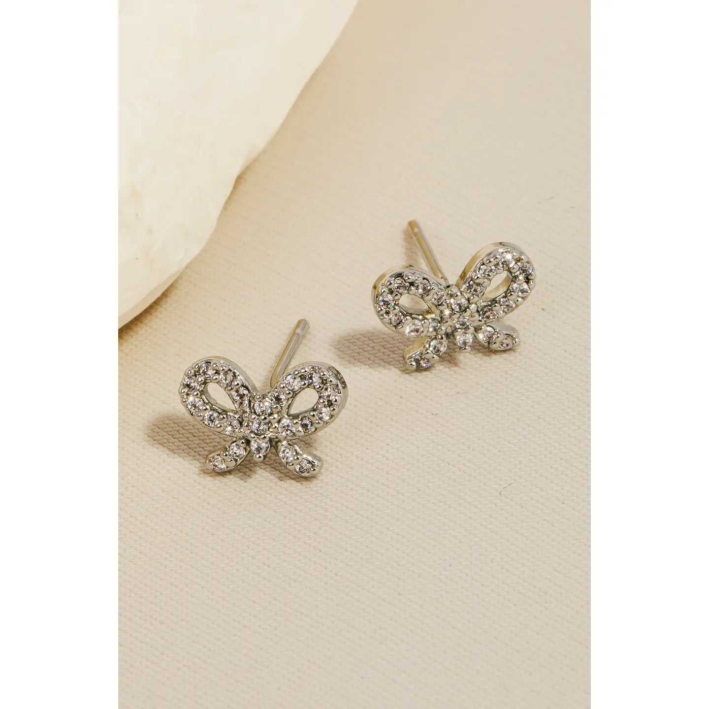 Cz Pave Ribbon Bow Stud Earrings