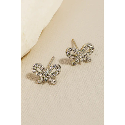 Cz Pave Ribbon Bow Stud Earrings
