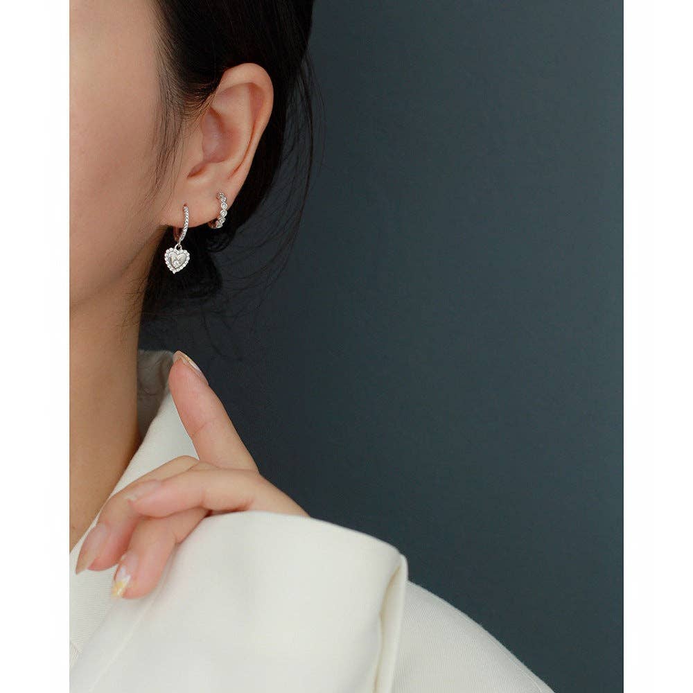 Heart Star Dangle Drop Hoop Earrings in 925 Sterling Silver