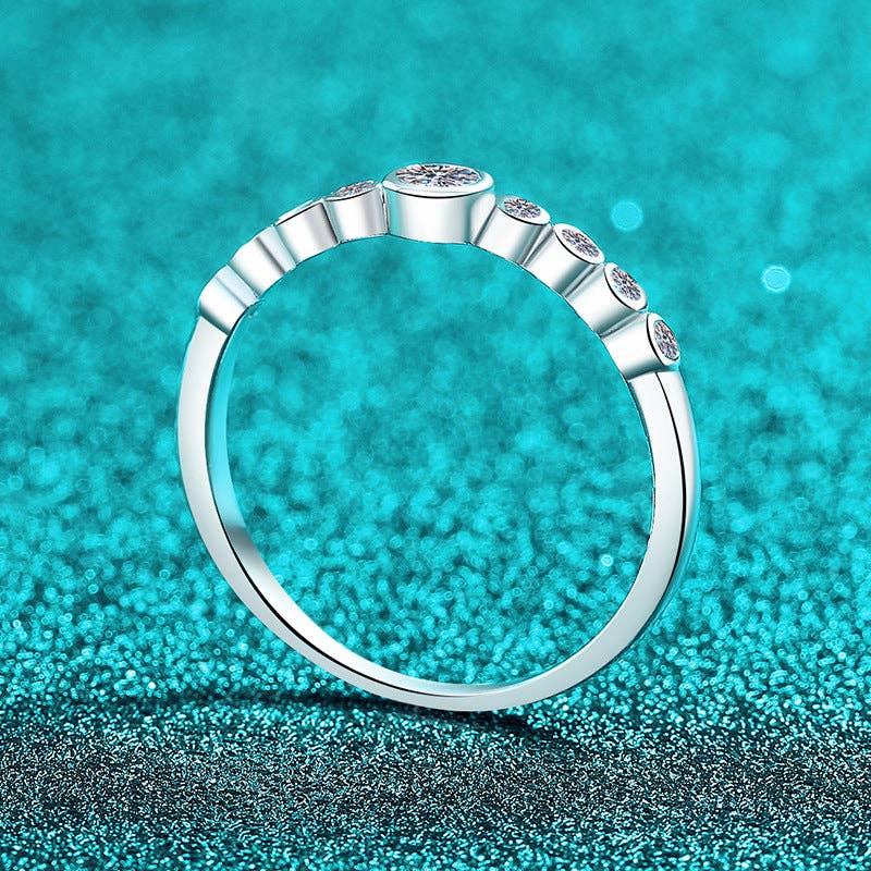 Moissanite Bezel Wedding Band Ring in 925 Sterling Silver