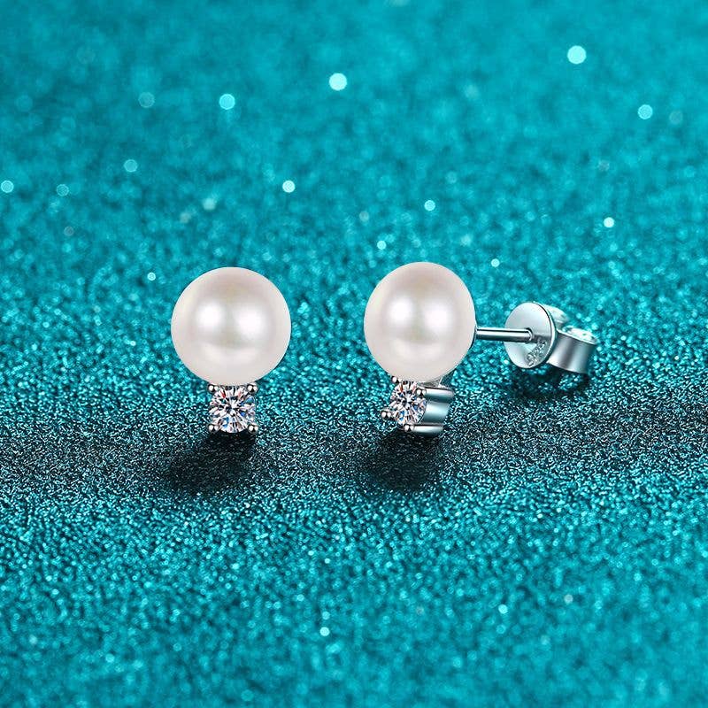 Moissanite Pearl Stud Drop Earrings in 925 Sterling Silver
