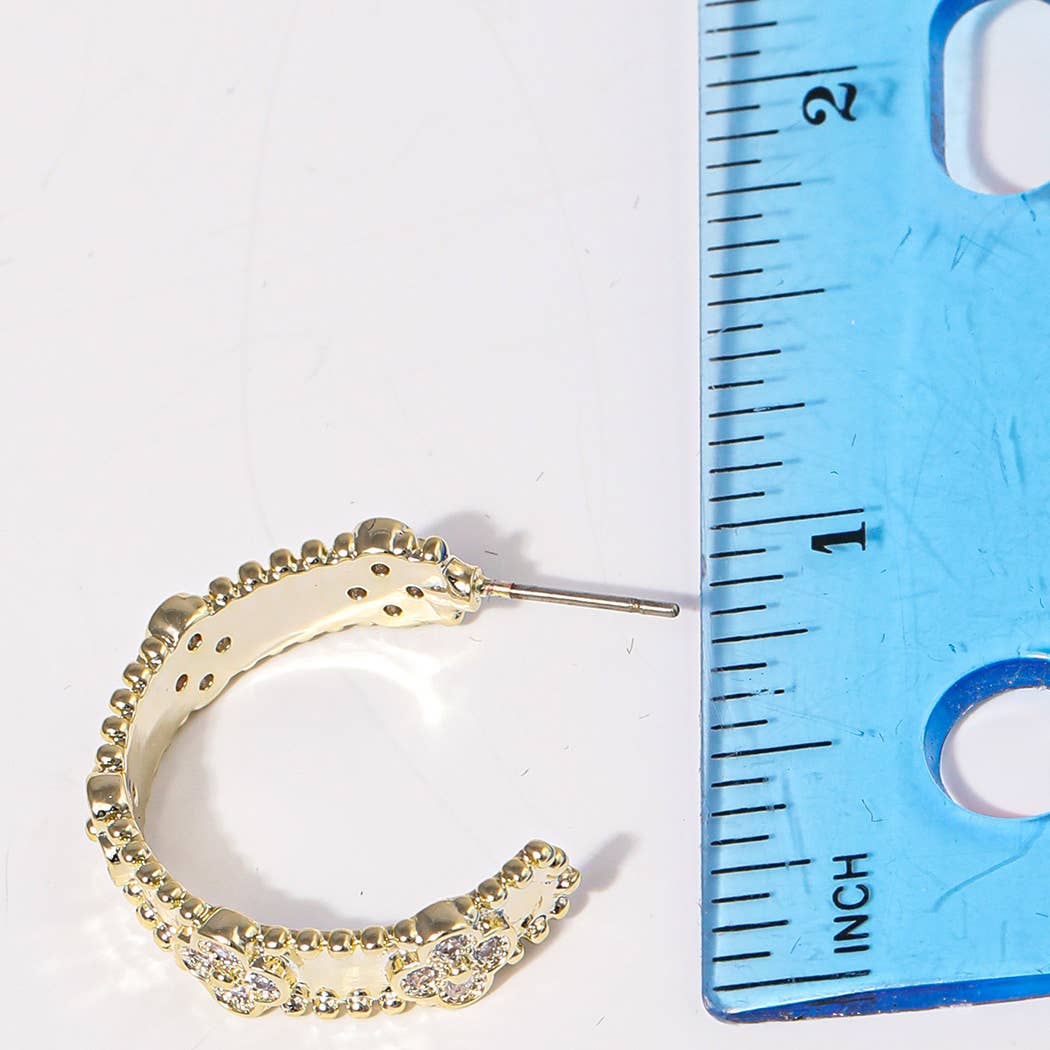 CZ Clover 14K Plated Hoop Post Earrings