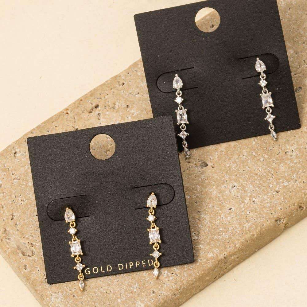 Gold Dipped Mixed Cz Chain Dangle Earrings