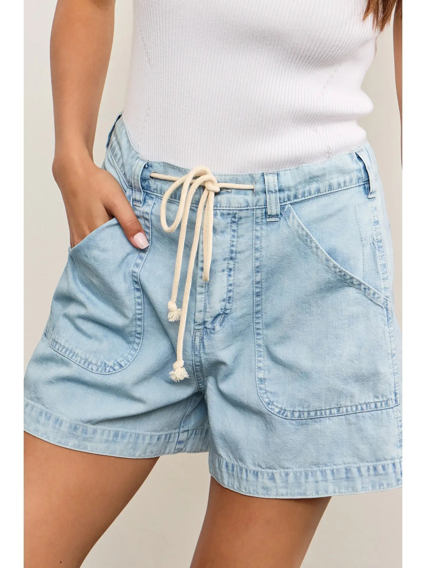 Drawstring Waist Relaxed Slouchy Denim Shorts
