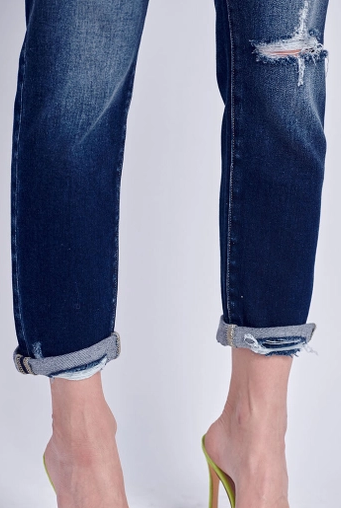 MID RISE STRETCH BOYFRIEND WITH DOUBLE CUFF & REPAIR PATCH - 13/30