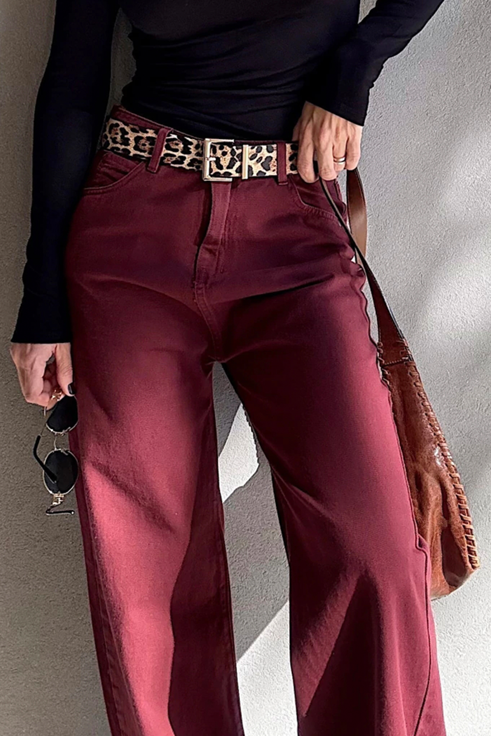 Red Dahlia Loose Straight High Waist Solid Color Jeans