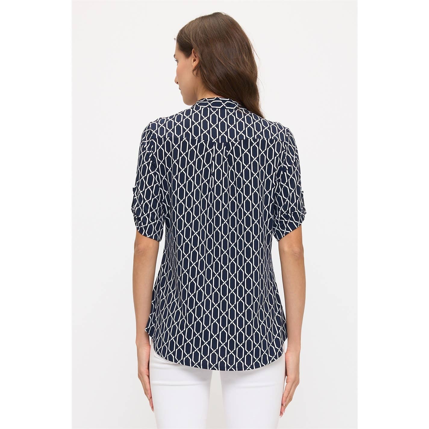 MANDARIN HALF PLACKET ROLL TAB SHIRT