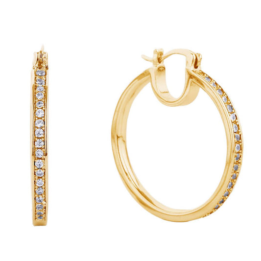 14K Gold-Dipped CZ Hoop Pin Catch Earrings