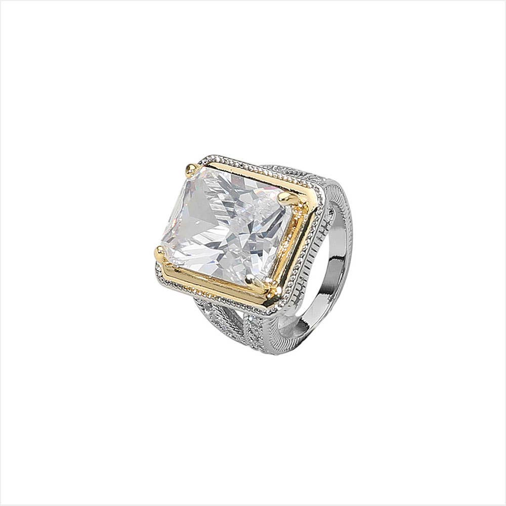 Bold Rectangular CZ Stone Center Ring