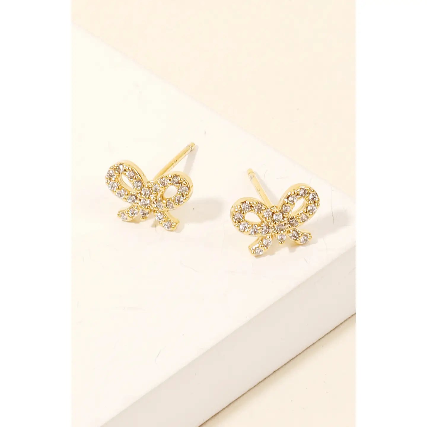 Cz Pave Ribbon Bow Stud Earrings
