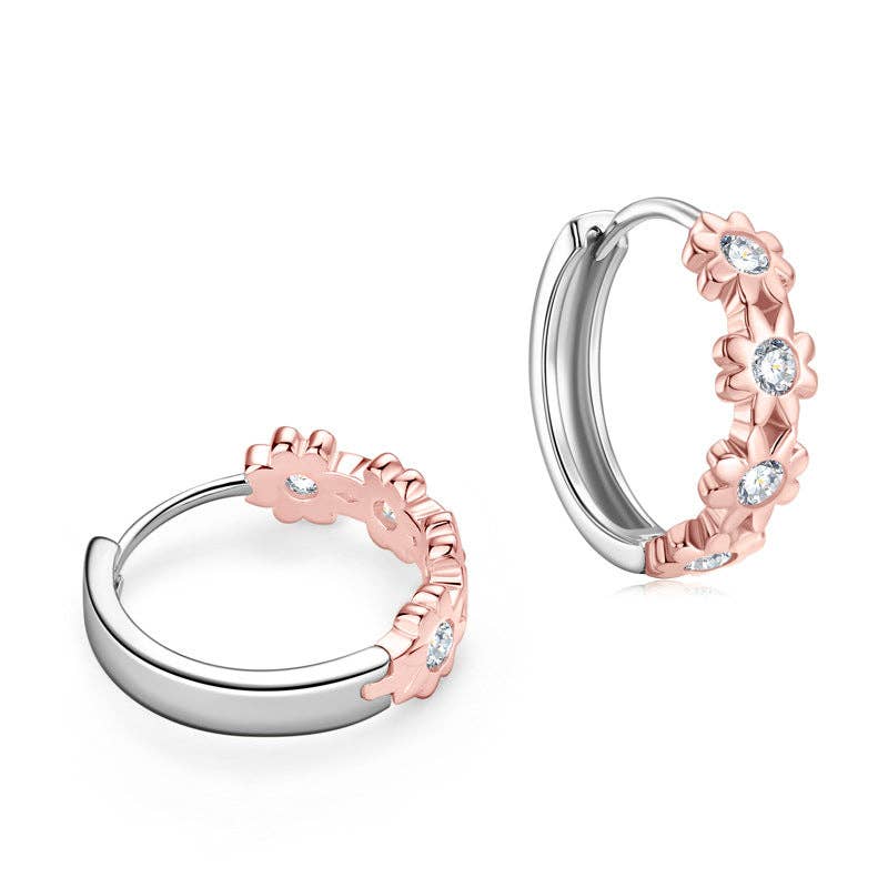 Moissanite Daisy Flower Hoop Earrings in 925 Sterling Silver