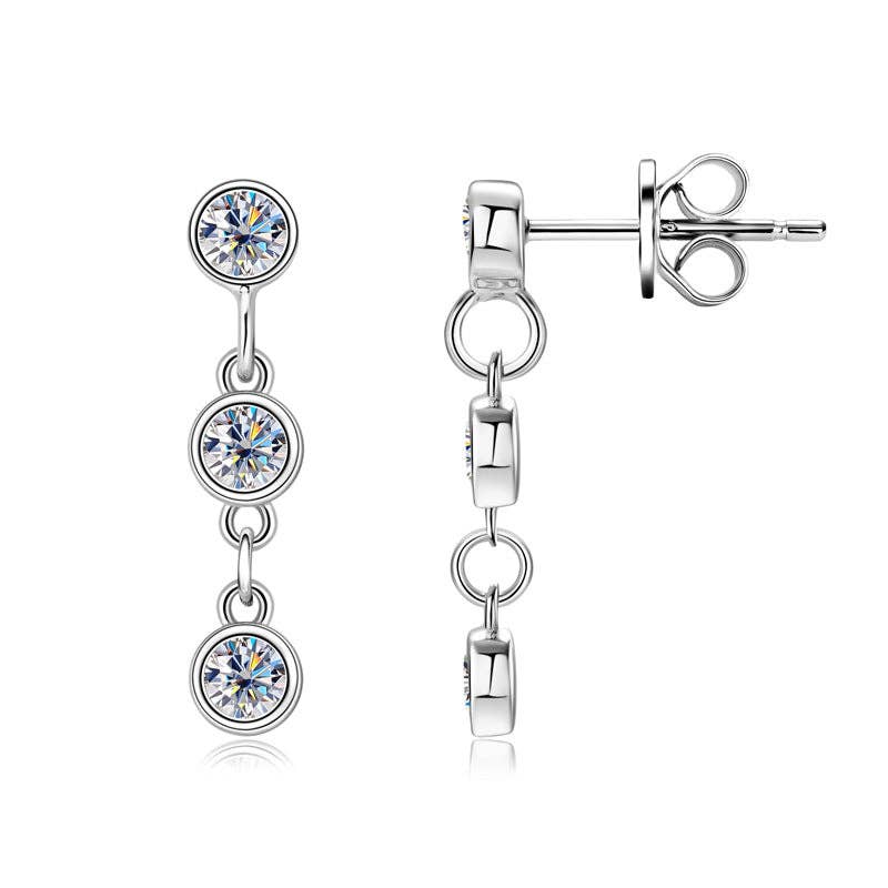 Moissanite Bezel Dangle Drop Earrings in 925 Sterling Silver