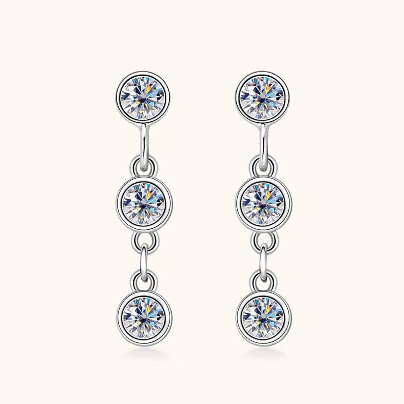 Moissanite Bezel Dangle Drop Earrings in 925 Sterling Silver