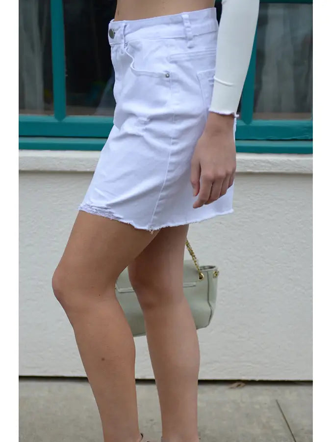 Modern White & Light Wash Denim Mini Skirt
