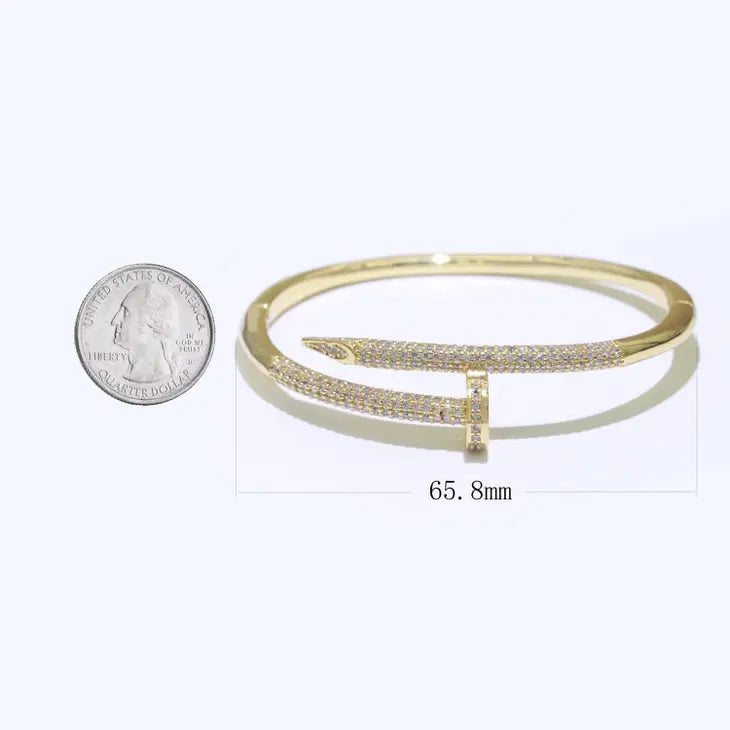 Dainty Gold Filled Spiral Nail Bangle Bracelet - Gold