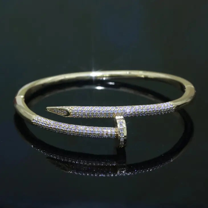 Dainty Gold Filled Spiral Nail Bangle Bracelet - Gold