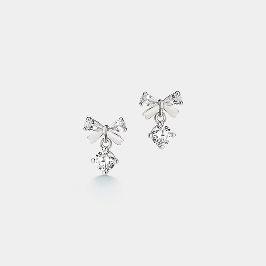 Dainty Gold Bow Tie Drop Stud Earring in 925 Sterling Silver