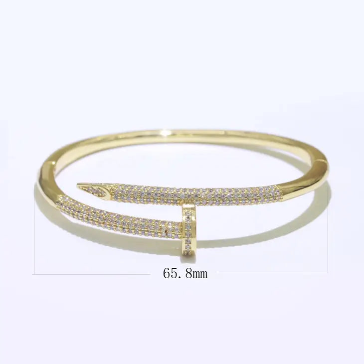 Dainty Gold Filled Spiral Nail Bangle Bracelet - Gold