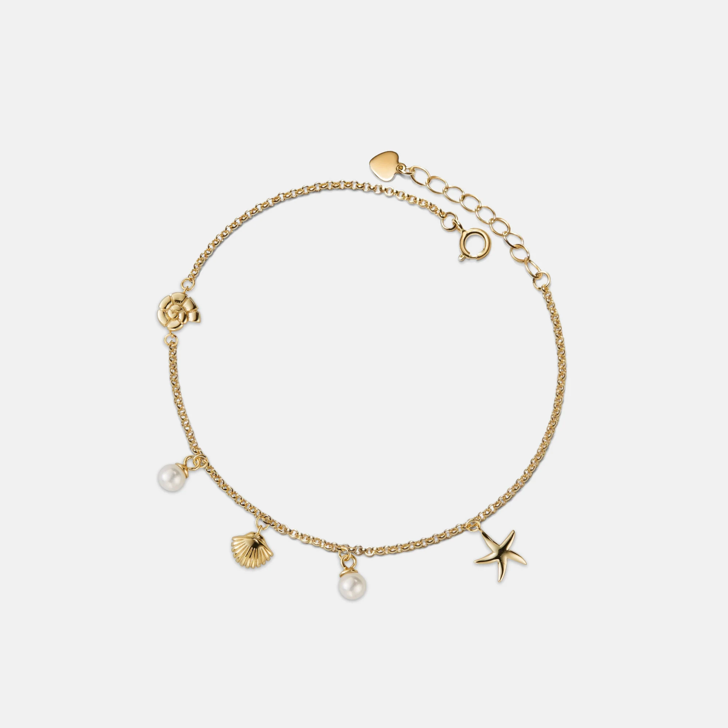Seashell Starfish Pearl Beach Anklet in 925 Sterling Silver