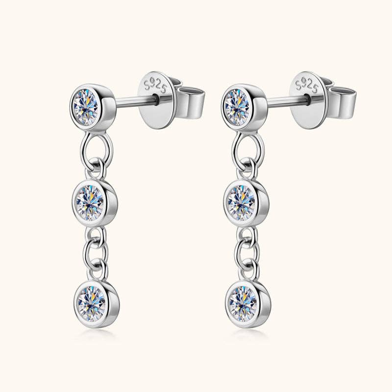 Moissanite Bezel Dangle Drop Earrings in 925 Sterling Silver