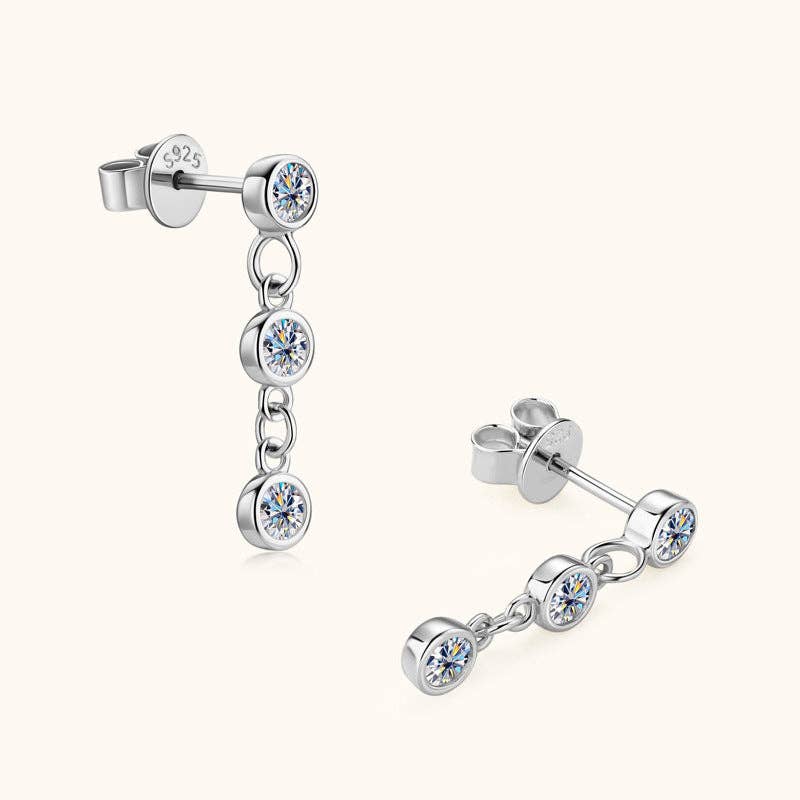 Moissanite Bezel Dangle Drop Earrings in 925 Sterling Silver