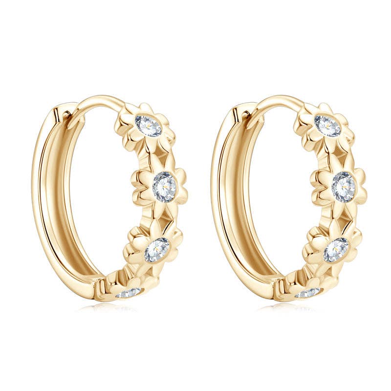 Moissanite Daisy Flower Hoop Earrings in 925 Sterling Silver