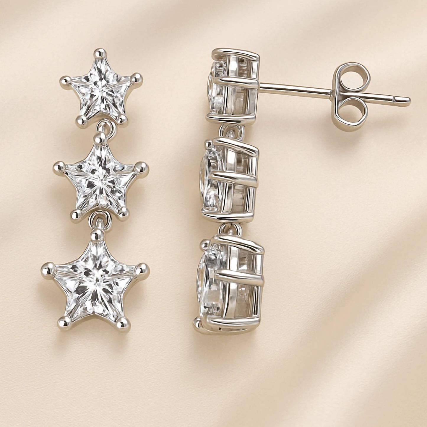 Diamond Dangle Stud Earring 925 Silver CZ