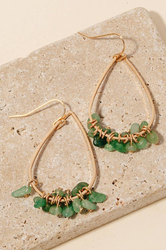 Pebble Stone Charms Tear Dangle Earrings