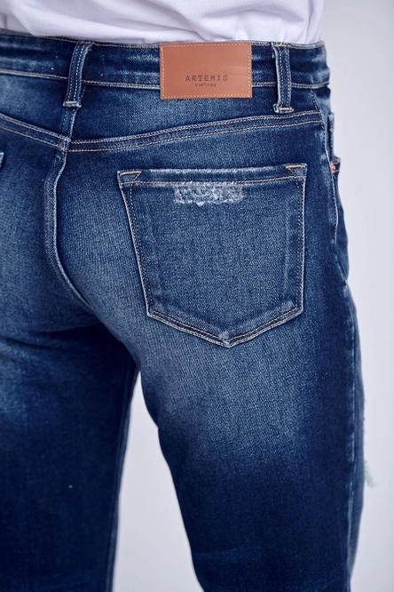 MID RISE STRETCH BOYFRIEND WITH DOUBLE CUFF & REPAIR PATCH - 13/30