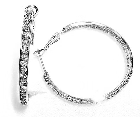 Rhinestone Large Silver Hoops - Silver